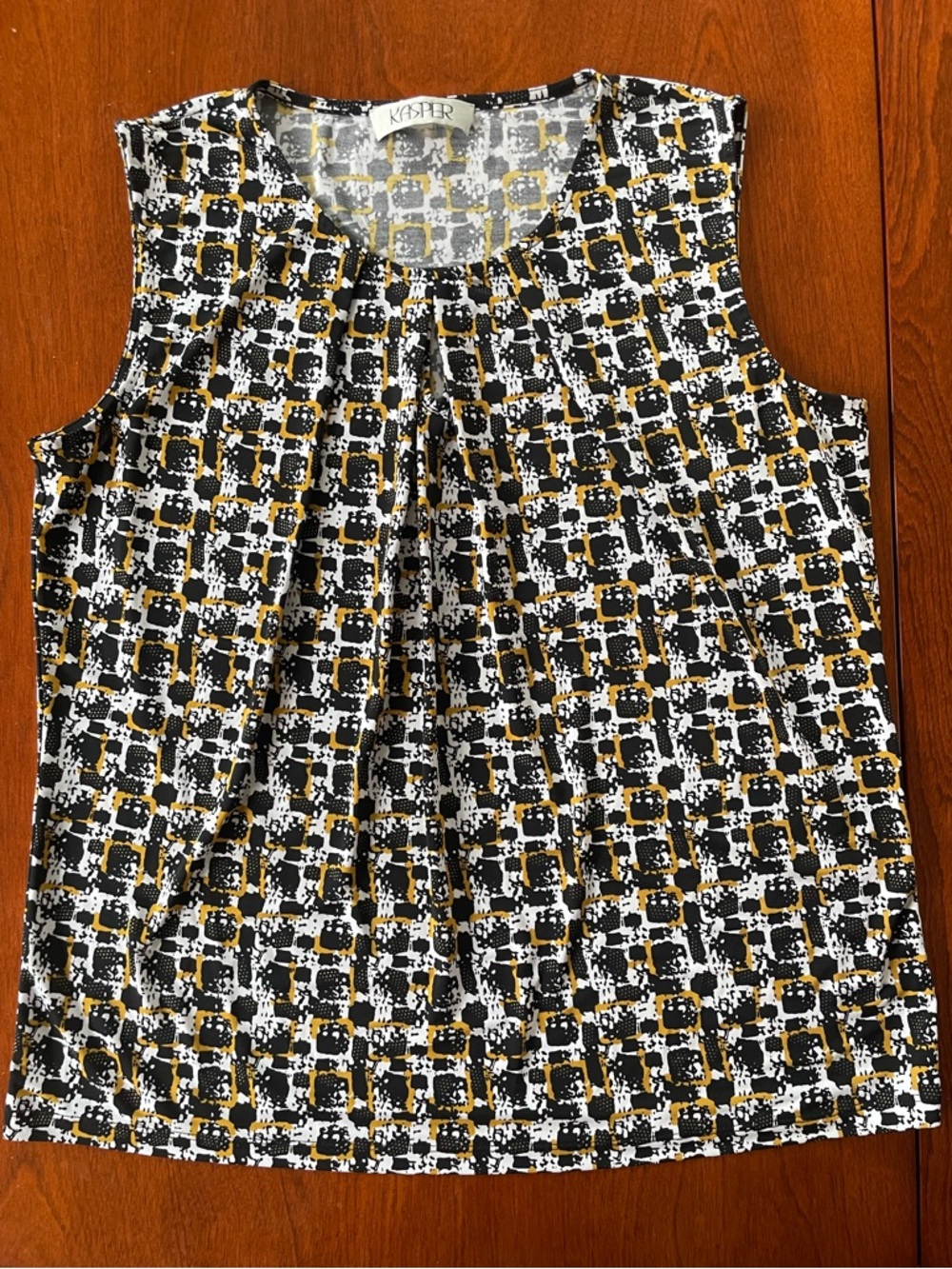 Kasper Black White Mustard Printed Sleeveless Top
